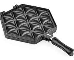 Papilla Plastik Saplı Döküm 32 cm Waffle Tava Siyah
