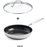 Greenpan Kapaklı Çelik Saplı Paslanmaz Çelik 24 cm Düz Tava Gri