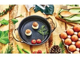 O.M.S 3248 Metal Saplı Granit 18 cm Düz Tava Altın-Siyah