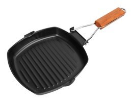 Fybida Ahşap Saplı Demir Döküm 24 cm Grill Tava Siyah