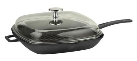 Lava Kare Kapaklı Metal Saplı Döküm 28x28 cm Grill Tava Siyah