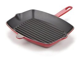 Essenso Chambery Döküm Saplı Demir Döküm 26x32 cm Grill Tava Kırmızı