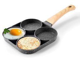 Fybida 4 Bölüm Ahşap Saplı Alüminyum 18 cm Kızartma Tava Siyah