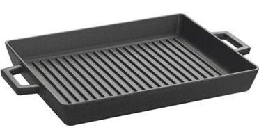 Lava Dikdötrgen Döküm Saplı Döküm 26 cm Grill Tava Siyah