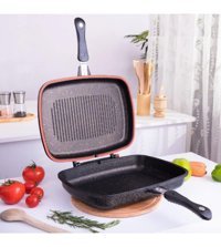 Fi Home İkiz Plastik Saplı Granit 36 cm Grill Tava Siyah
