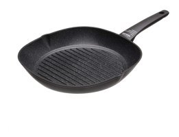 Bistecchiera Antiaderente Pietra Induzione Zeus Plastik Saplı Alüminyum 28 cm Grill Tava Siyah