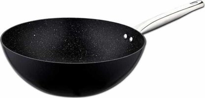 Zest Gusto Metal Saplı Alüminyum 28 cm Wok Tava Siyah