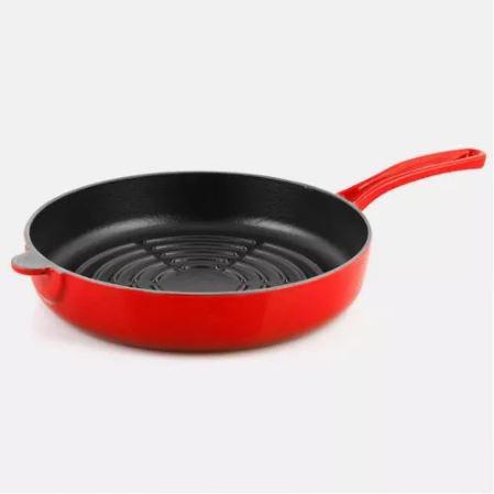 Silver Cusinero Döküm Saplı Döküm 24 cm Grill Tava Kırmızı