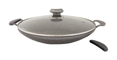 O.M.S Kapaklı Granit Saplı Alüminyum 30 cm Saç Tava Gri