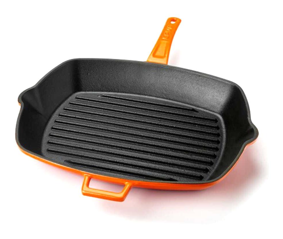 Lava Dikdörtgen Demir Saplı Döküm 26x32 cm Grill Tava Turuncu