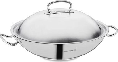 Korkmaz Proline A2797 Çelik Saplı Paslanmaz Çelik 32 cm Wok Tava Gri