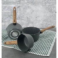 Leydi Marble Natura Ahşap Saplı Alüminyum 18 cm Sos Tava Gri
