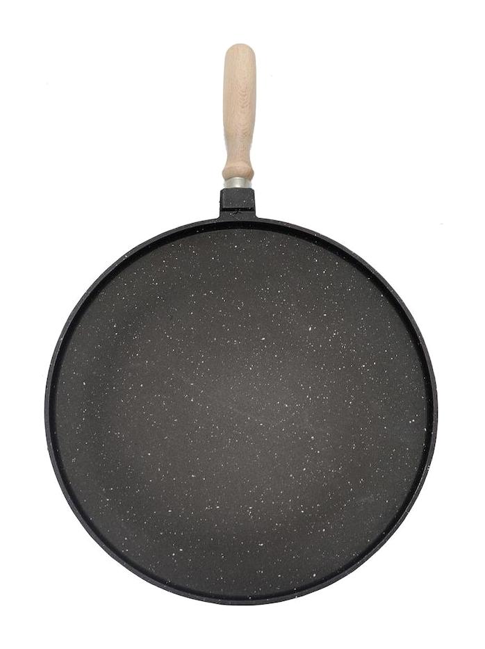 Meşeler Ahşap Saplı Döküm 35 cm Gözleme Tava Siyah