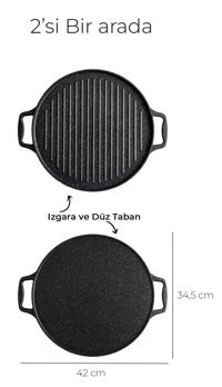 Zetmon Çift Taraflı Döküm Saplı Döküm 34 cm Gözleme - Bazlama Tava Siyah