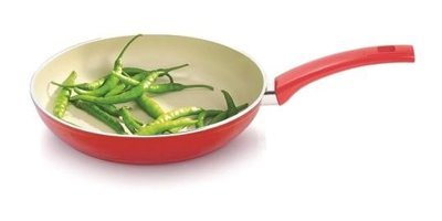 Essenso Ecotouch Napoli Plastik Saplı Alüminyum 24 cm Düz Tava Kırmızı