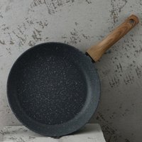 Leydi Marble Natura Ahşap Saplı Alüminyum 26 cm Düz Tava Gri