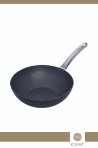 Esse Metal Saplı Granit 26 cm Wok Tava Gri-Siyah