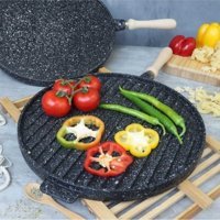 Parıltı Home Çift Taraflı Ahşap Saplı Döküm 34 cm Gözleme Tava Siyah