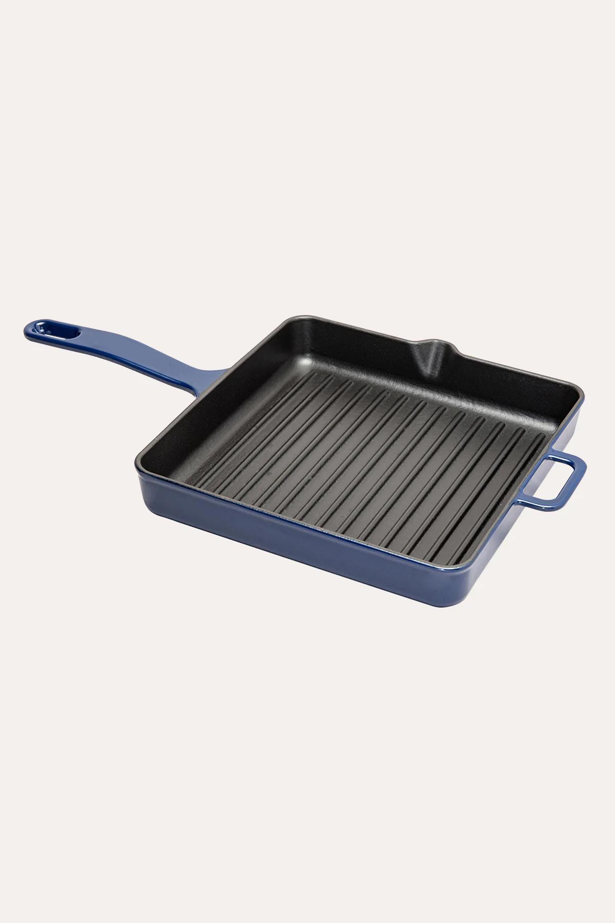 Nishev Sürel Kare Döküm Saplı Demir Döküm 30 cm Grill Tava Mavi
