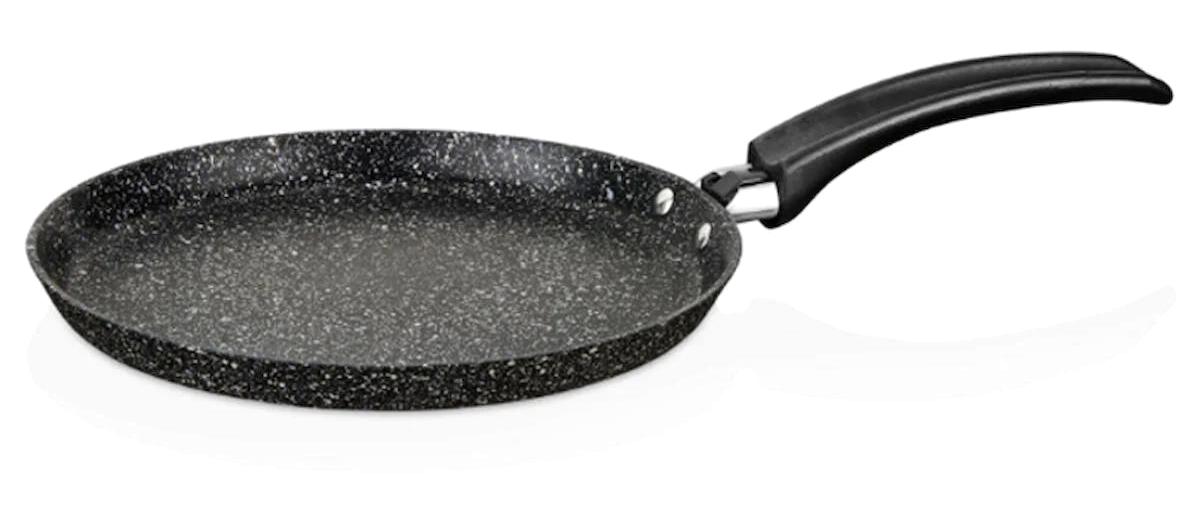 Falez Black Line Plastik Saplı Granit 24 cm Krep Tava Siyah