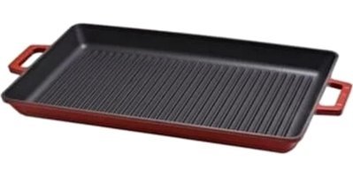 Lava Dikdötrgen Metal Saplı Döküm 26x45 cm Grill Tava Kırmızı