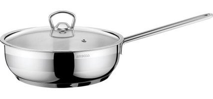 Amboss Kapaklı Çelik 22 cm Düz Tava Gri