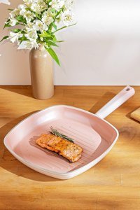 Emsan Swiss Crystal Plastik Saplı 28 cm Grill Tava Pembe