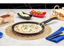 Evimsaray Zest Gusto Plastik Saplı Granit 26 cm Krep Tava Siyah