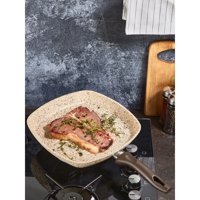Creamy Kare Metal Saplı Döküm 28 cm Grill Tava Krem