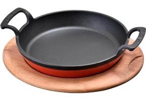 Lava Ahşap Altlıklı Döküm 16 cm Düz Tava Kırmızı