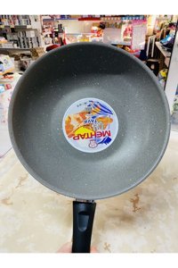 Mehtap Plastik Saplı Granit 31 cm Wok Tava Gri