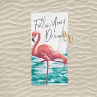 Pastel Flamingo Pamuklu Plaj Havlusu Krem Pudra