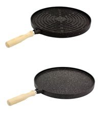 Leydi Ahşap Saplı Döküm 36 cm Grill Tava Siyah