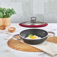 Kahramanlar Kırmızı Kapaklı Çelik Saplı Granit 24 cm Sahan Tava Gri