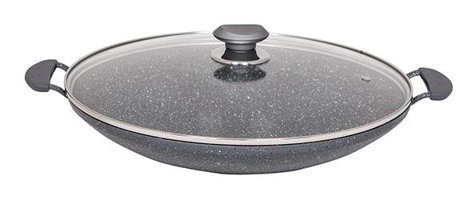 Fms Kapaklı Plastik Saplı Döküm 34 cm Saç Tava Gri