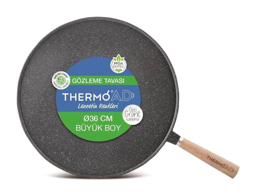 Thermoad Plastik Saplı Granit 36 cm Gözleme Tava Gri