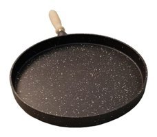 Nehir Ahşap Saplı Döküm 36 cm Gözleme Tava Siyah