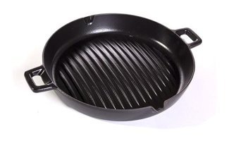 Essenso Bombe Döküm Saplı Demir Döküm 30 cm Grill Tava Siyah
