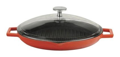Lava Kapaklı Döküm 30 cm Grill Tava Kırmızı