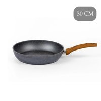 Özkent K-512 Ahşap Saplı Granit 30 cm Düz Tava Gri