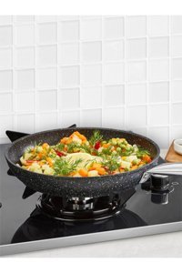 Falez Black Line Çelik Saplı Granit 22 cm Düz Tava Siyah