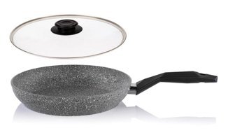 Schafer Kapaklı Plastik Saplı Alüminyum 26 cm Düz Tava Gri