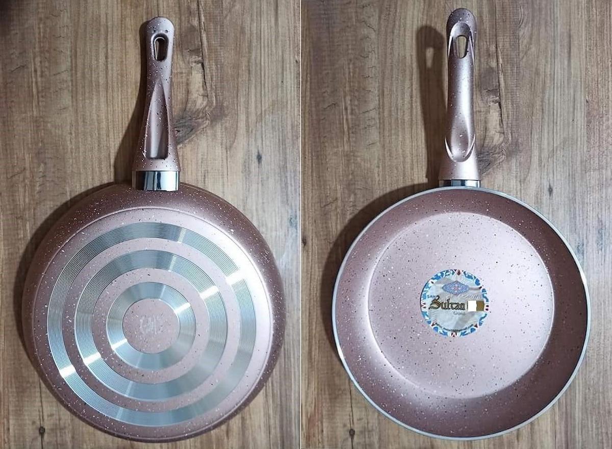 Sultan Ezme Plastik Saplı Granit 26 cm Düz Tava Pembe