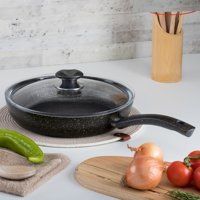 Evren Gold Stone Ezme Kapaklı Bakalit Saplı Alüminyum 32 cm Kızartma Tava Altın-Siyah
