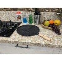 Cansuyu Ahşap Saplı Alüminyum Döküm 35 cm Gözleme Tava Siyah