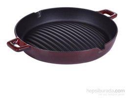 Essenso Bombe Döküm Saplı Demir Döküm 30 cm Grill Tava Kırmızı