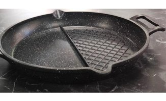 Göksan Mutfak 2 Bölmeli Granit Saplı Granit 34 cm Grill Tava Siyah