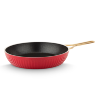 Lines Maya Metal Saplı Seramik 26 cm Düz Tava Kırmızı