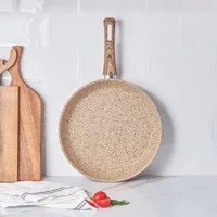 Karaca Wood Silver Ahşap Saplı Bio Granit 30 cm Düz Tava Krem