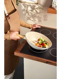 Emsan Swiss Crystal Ahşap Saplı 28 cm Wok Tava Krem